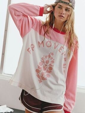Free People Movement Hustle Large Graphic Logo In Coral/White Size Large NWT
